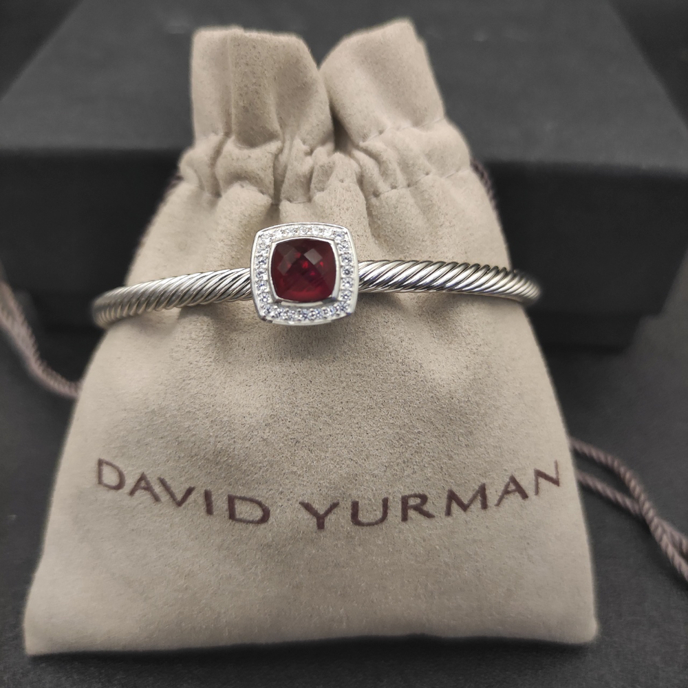 David Yurman 4mm square diamond buttonhole red diamond bracelet